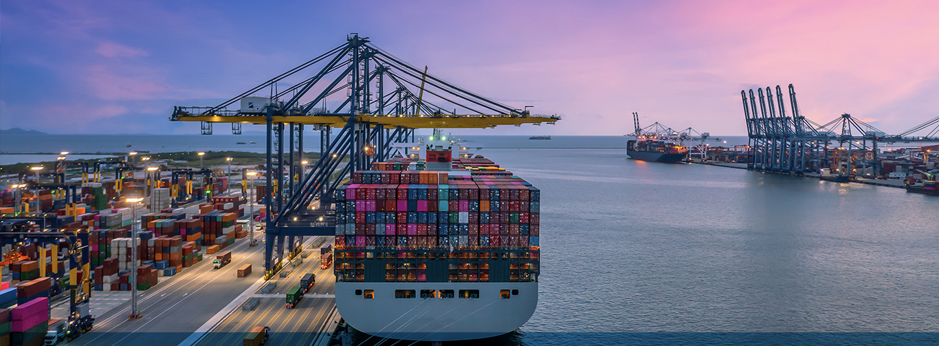 Puerto marítimo con contenedores